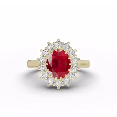 Iconic Oval Ruby & Lab Diamond Halo Ring (10x8mm)