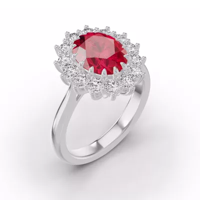 Iconic Oval Ruby & Diamond Halo Ring (10x8mm)