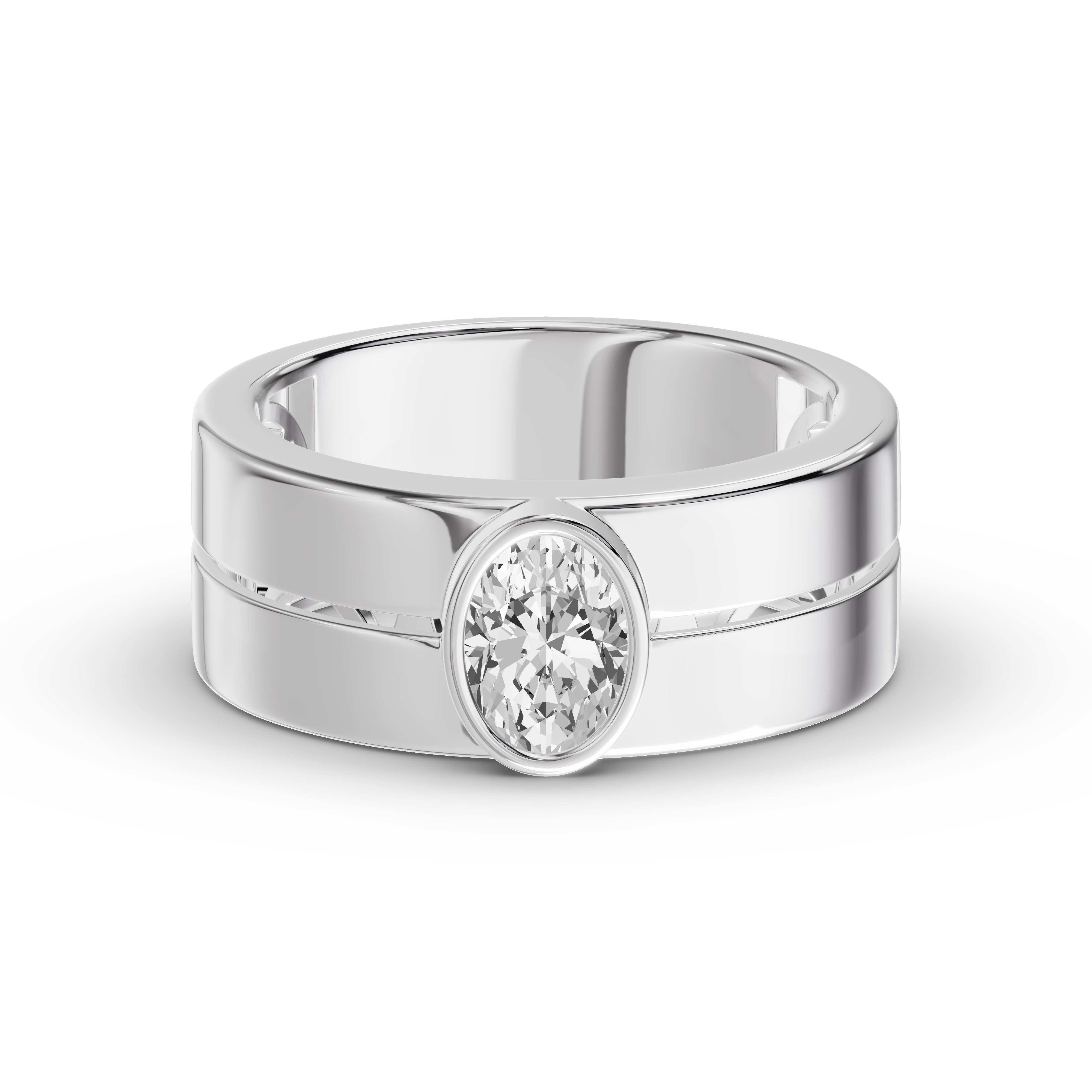 Grooved Oval Lab Diamond Bezel Band (1.00 ct.)