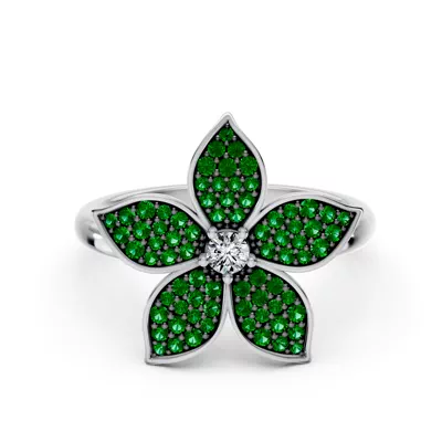 Fleur Pavé Lab Emerald Ring