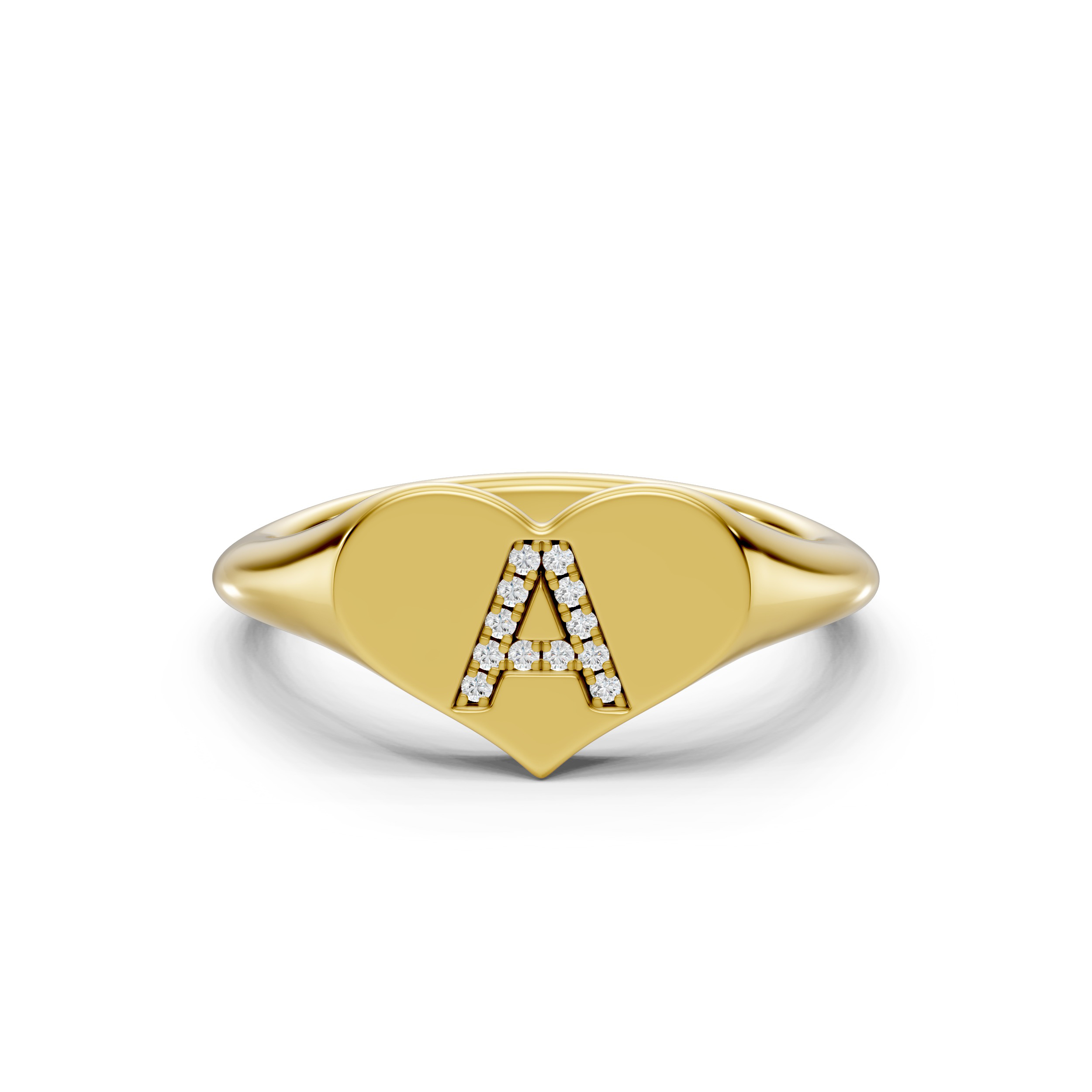 Heart Pavé Lab Diamond Initial Signet Ring - A