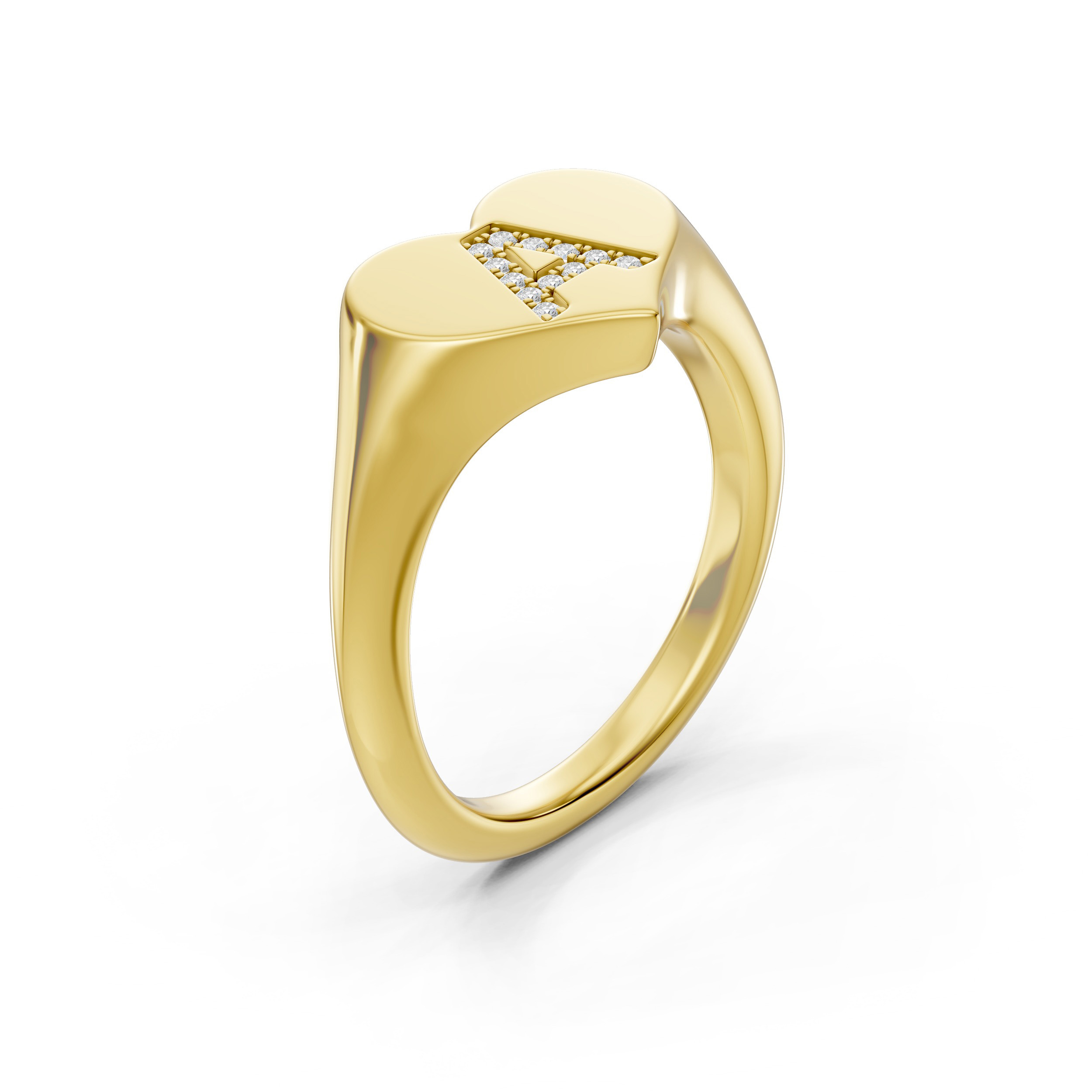 Heart Pavé Lab Diamond Initial Signet Ring - A