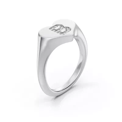 Heart Pavé Diamond Initial Signet Ring - B