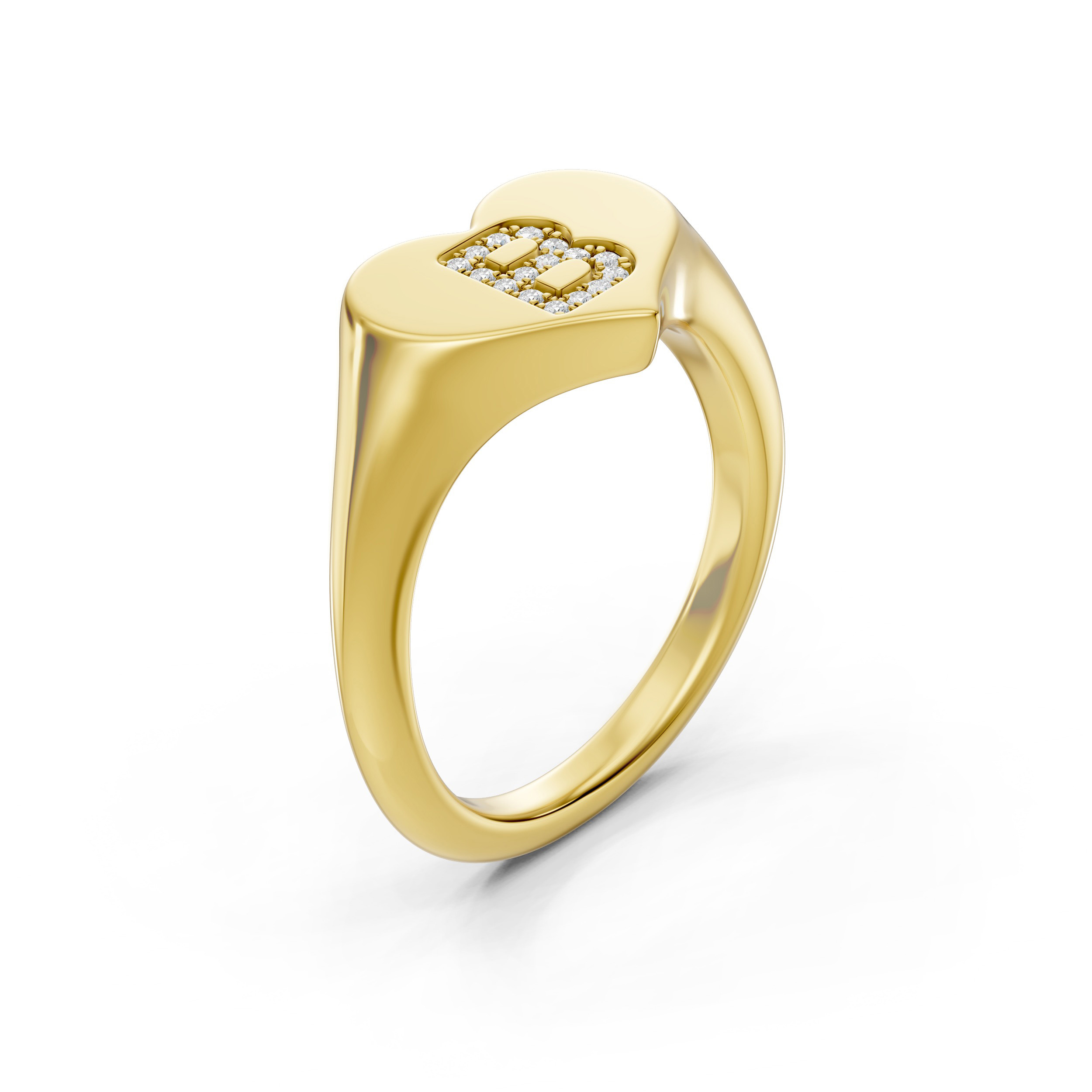 Heart Pavé Lab Diamond Initial Signet Ring - B