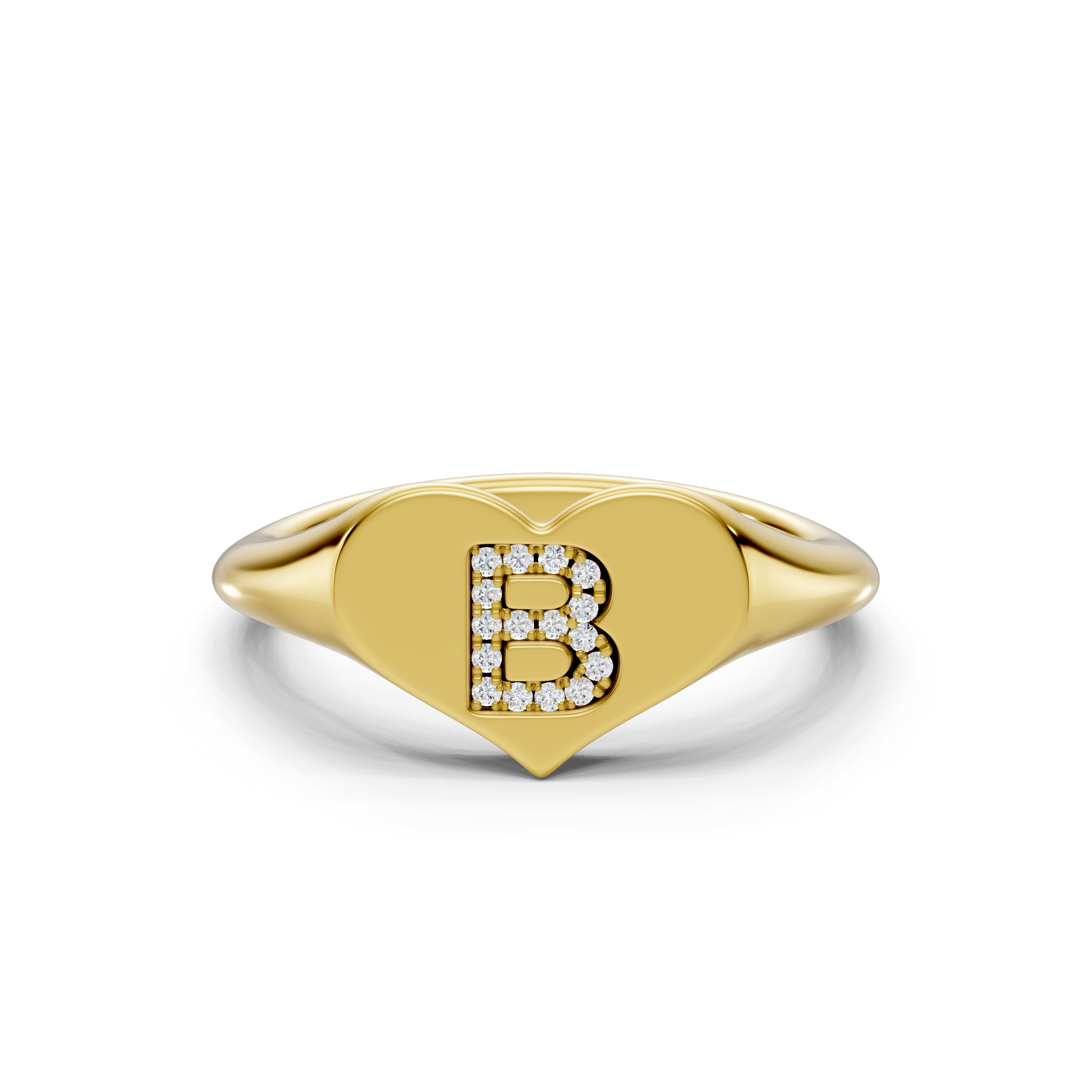 Heart Pavé Diamond Initial Signet Ring - B