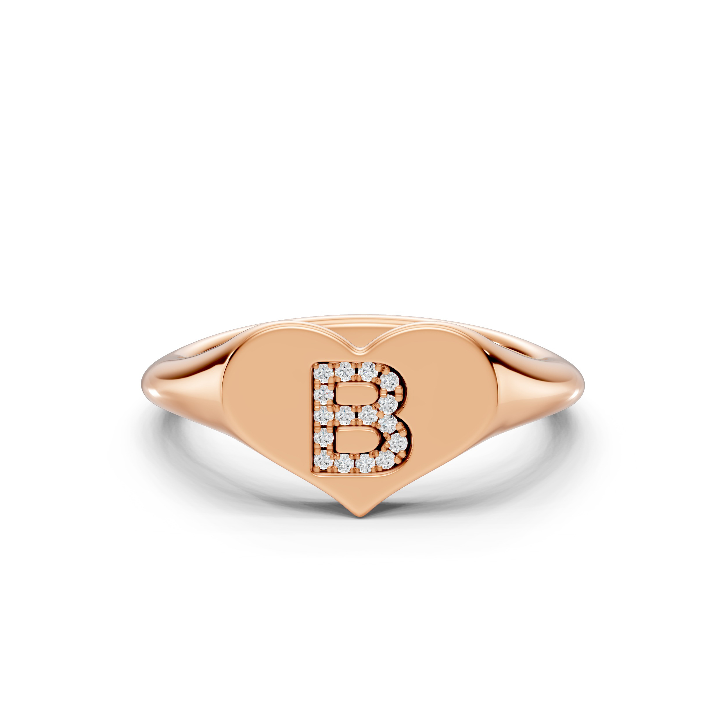 Heart Pavé Lab Diamond Initial Signet Ring - B