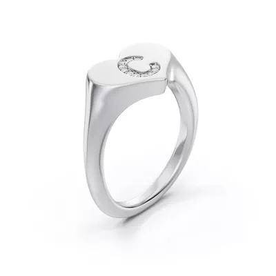 Heart Pavé Lab Diamond Initial Signet Ring - C
