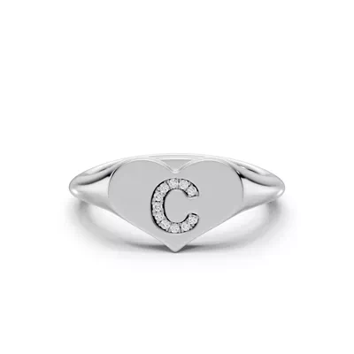 Heart Pavé Lab Diamond Initial Signet Ring - C
