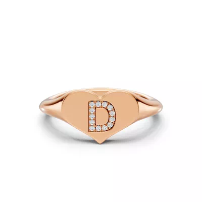 Heart Pavé Lab Diamond Initial Signet Ring - D