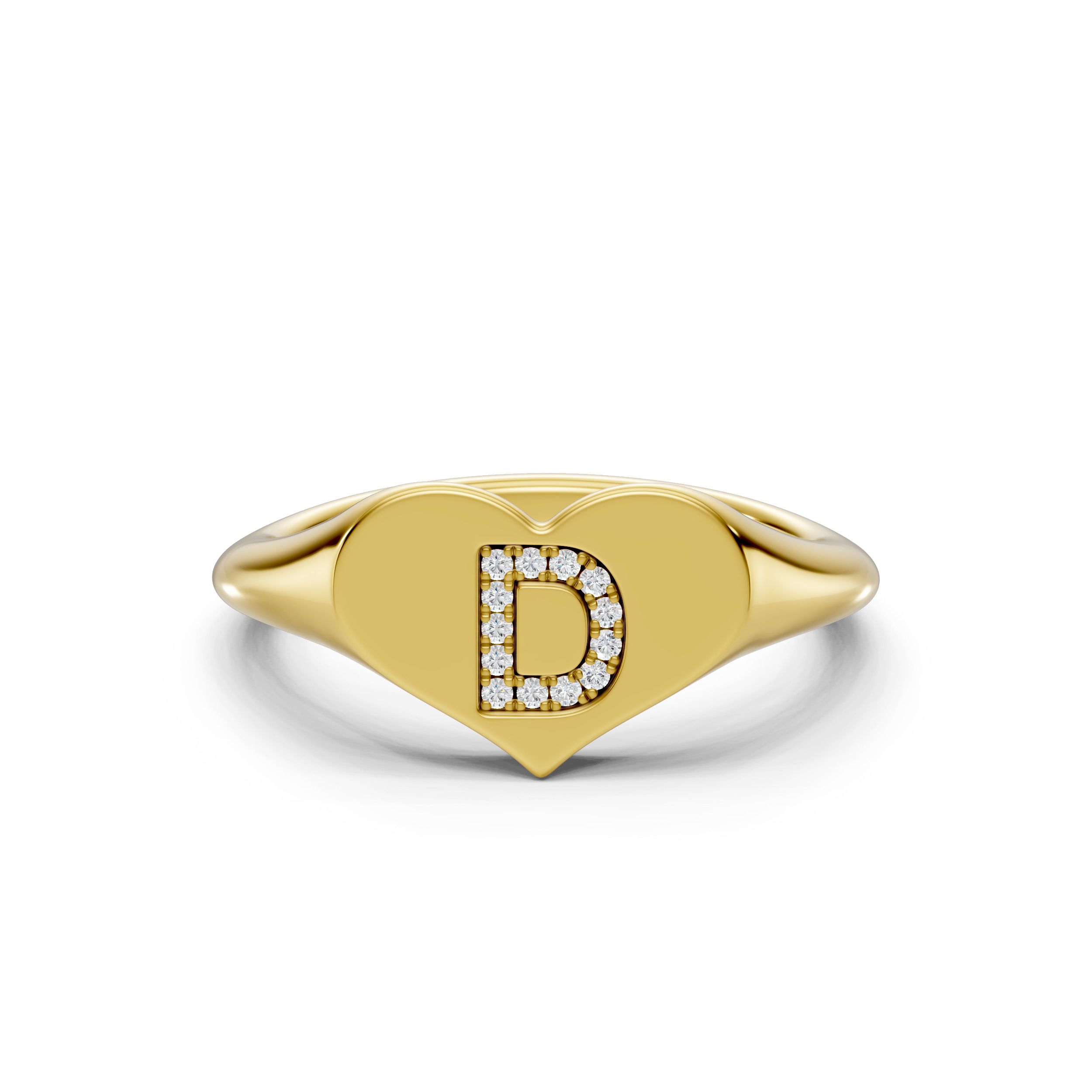 Heart Pavé Lab Diamond Initial Signet Ring - D