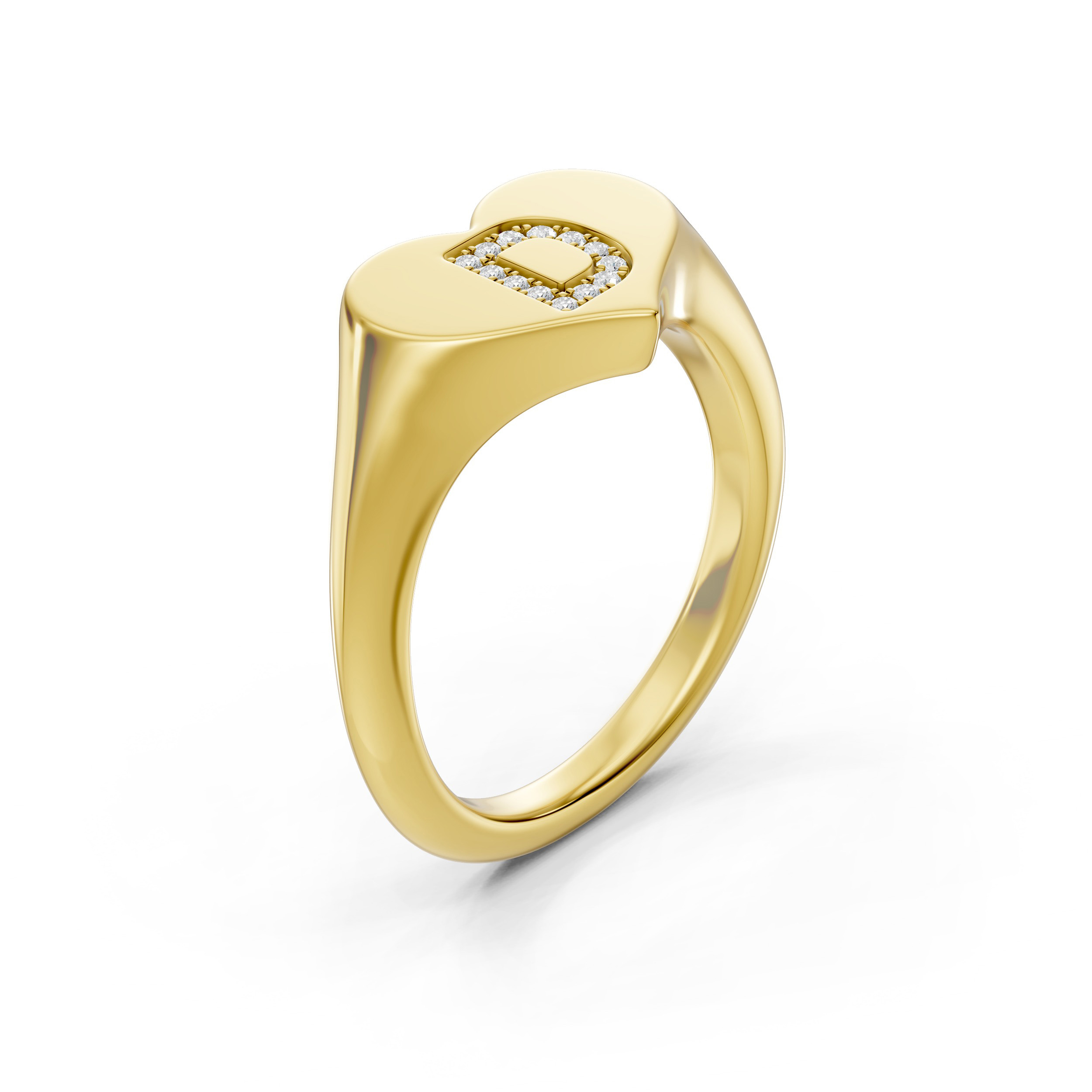 Heart Pavé Diamond Initial Signet Ring - D