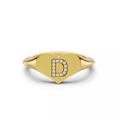 Heart Pavé Lab Diamond Initial Signet Ring - D