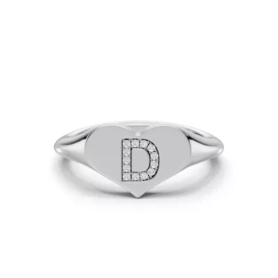 Heart Pavé Lab Diamond Initial Signet Ring - D