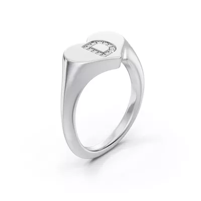 Heart Pavé Lab Diamond Initial Signet Ring - D