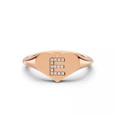 Heart Pavé Lab Diamond Initial Signet Ring - E