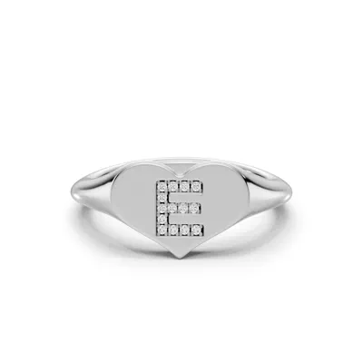 Heart Pavé Lab Diamond Initial Signet Ring - E
