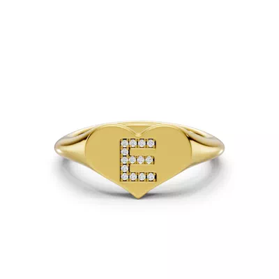 Heart Pavé Lab Diamond Initial Signet Ring - E