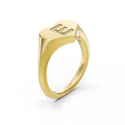 Heart Pavé Lab Diamond Initial Signet Ring - E