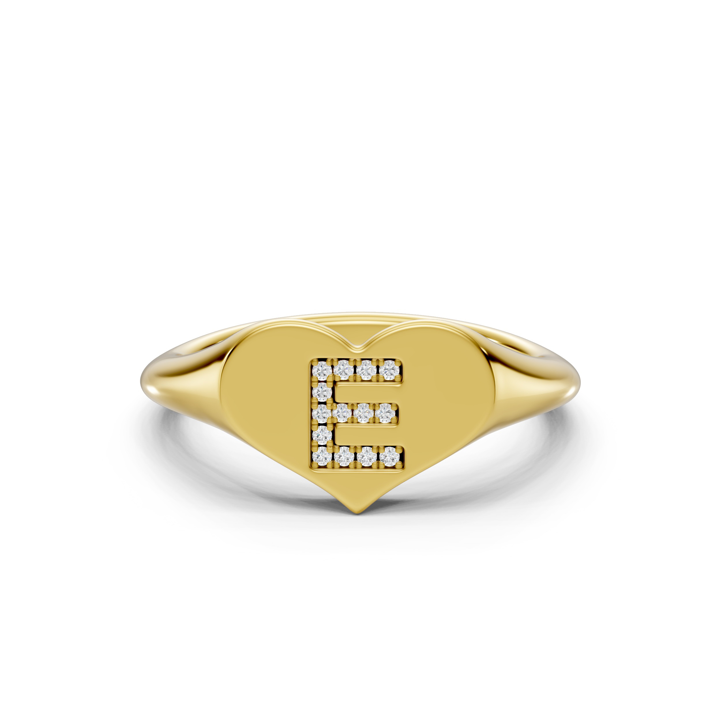 Heart Pavé Diamond Initial Signet Ring - E
