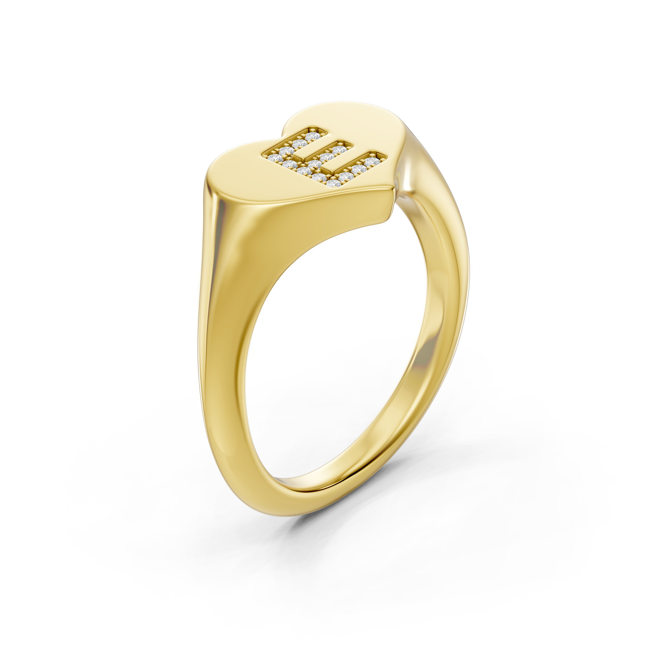 Heart Pavé Diamond Initial Signet Ring - E