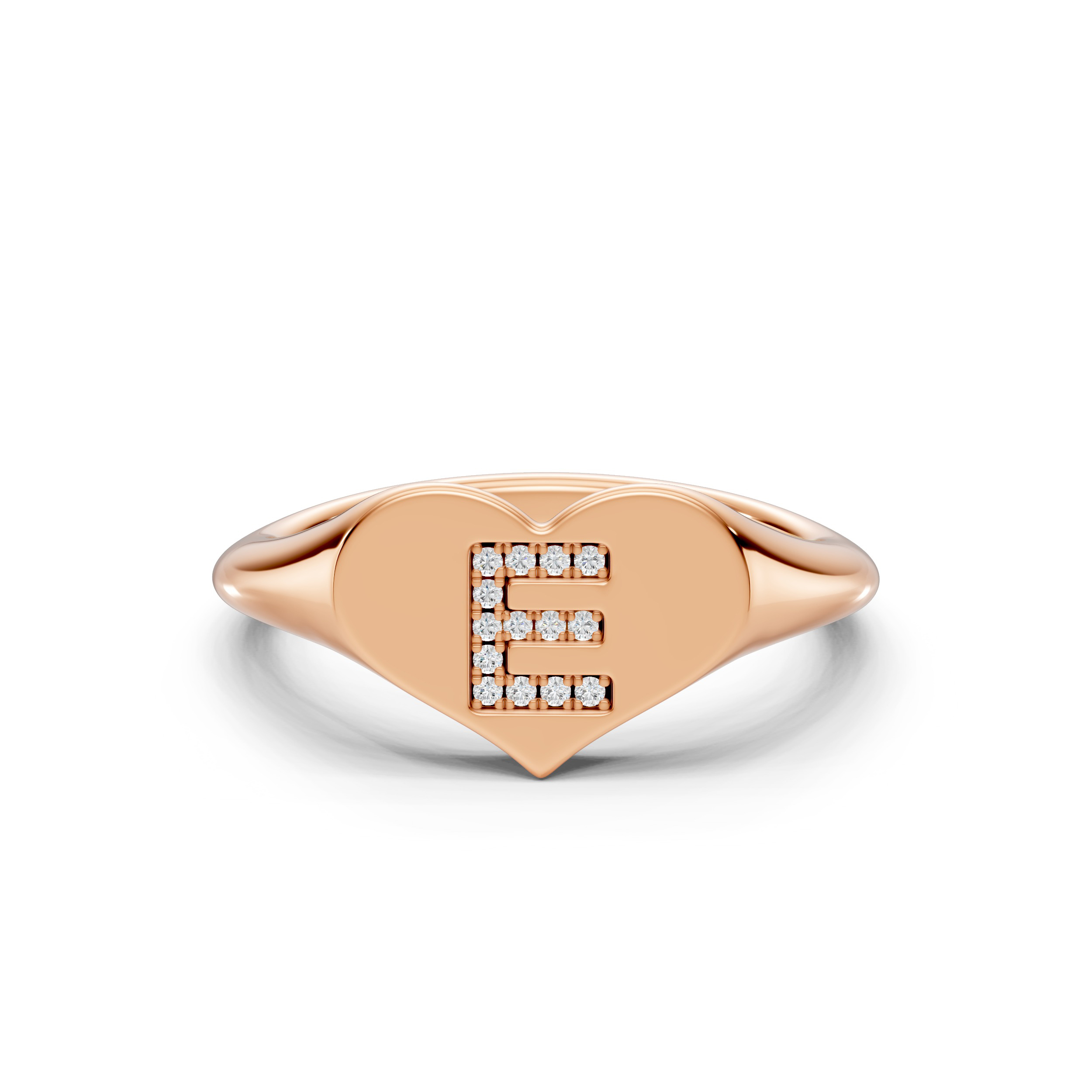 Heart Pavé Lab Diamond Initial Signet Ring - E