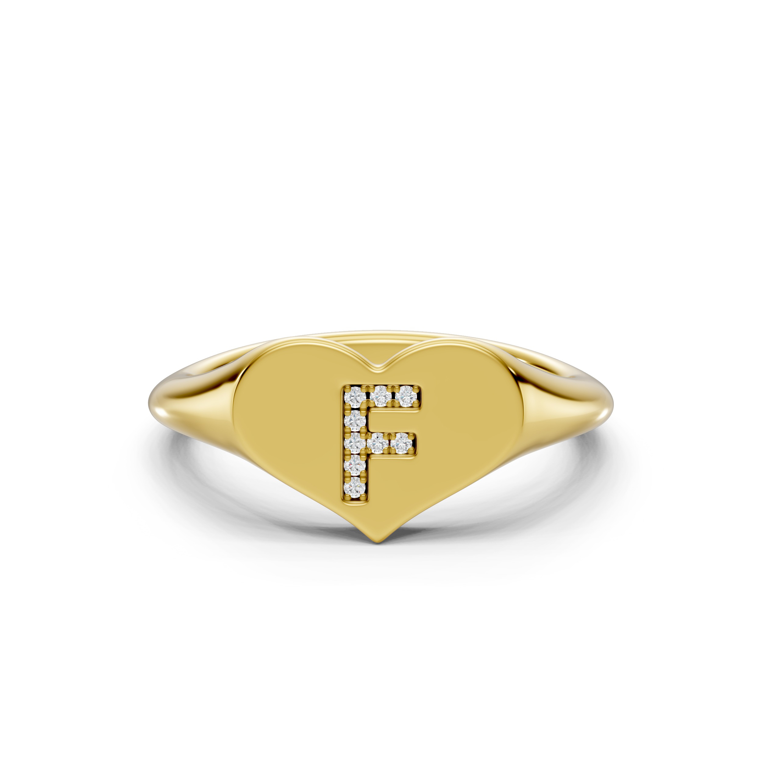 Heart Pavé Lab Diamond Initial Signet Ring - F