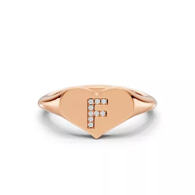 Heart Pavé Lab Diamond Initial Signet Ring - F