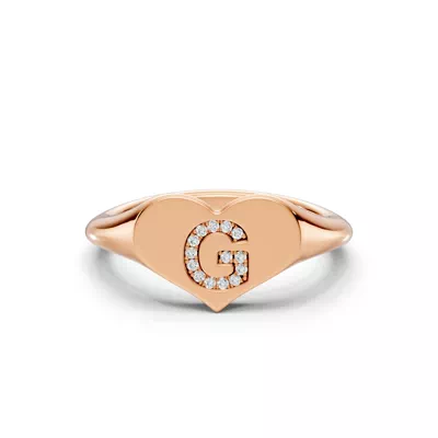 Heart Pavé Lab Diamond Initial Signet Ring - G