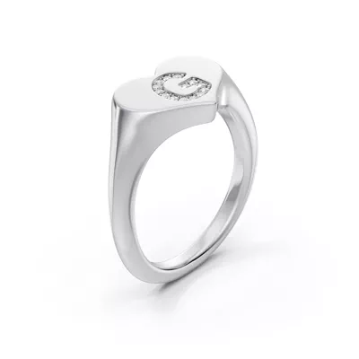 Heart Pavé Lab Diamond Initial Signet Ring - G