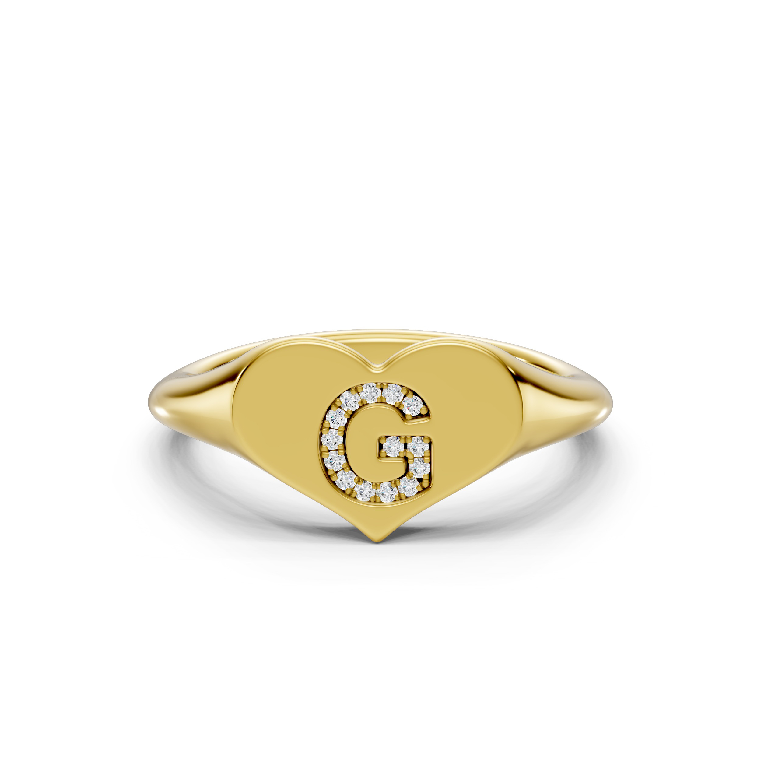 Heart Pavé Lab Diamond Initial Signet Ring - G
