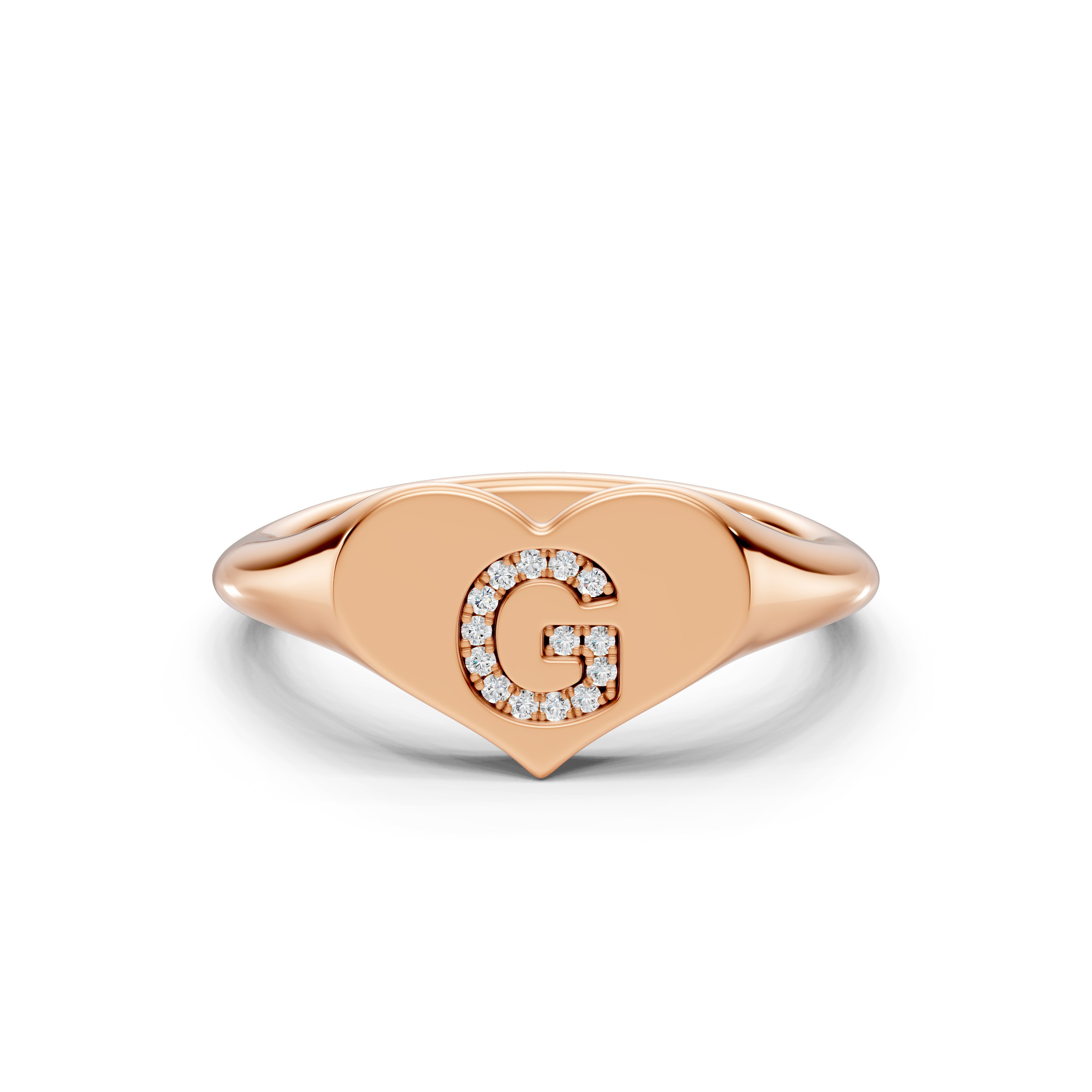 Heart Pavé Diamond Initial Signet Ring - G