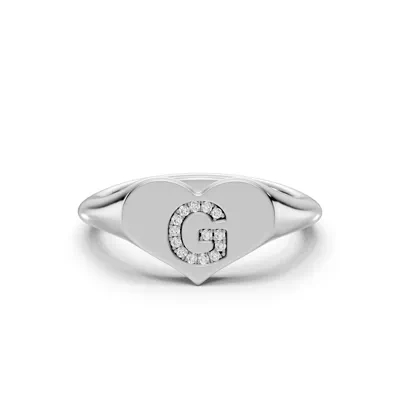 Heart Pavé Diamond Initial Signet Ring - G