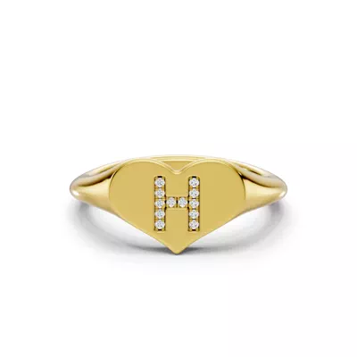 Heart Pavé Lab Diamond Initial Signet Ring - H