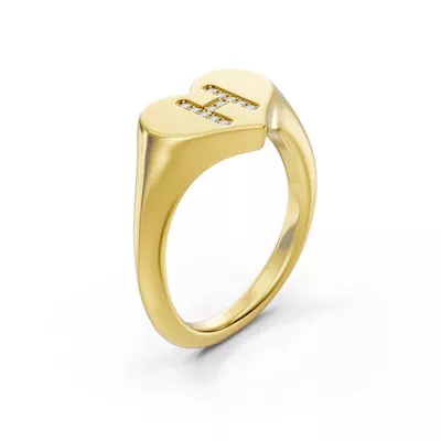 Heart Pavé Lab Diamond Initial Signet Ring - H