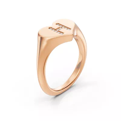Heart Pavé Diamond Initial Signet Ring - H