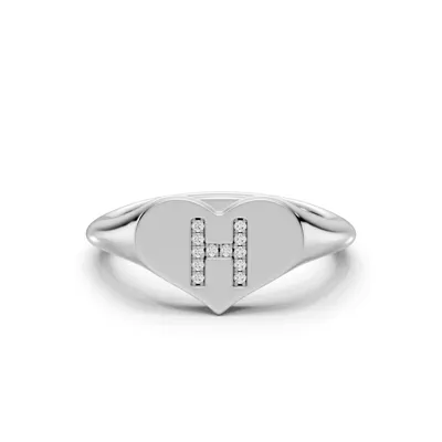 Heart Pavé Lab Diamond Initial Signet Ring - H