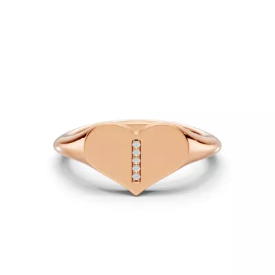 Heart Pavé Lab Diamond Initial Signet Ring - I