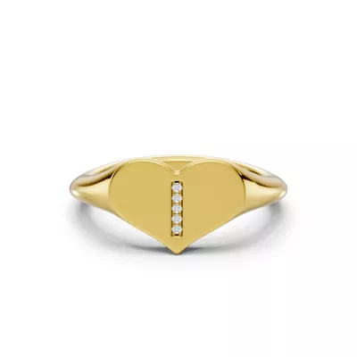 Heart Pavé Diamond Initial Signet Ring - I