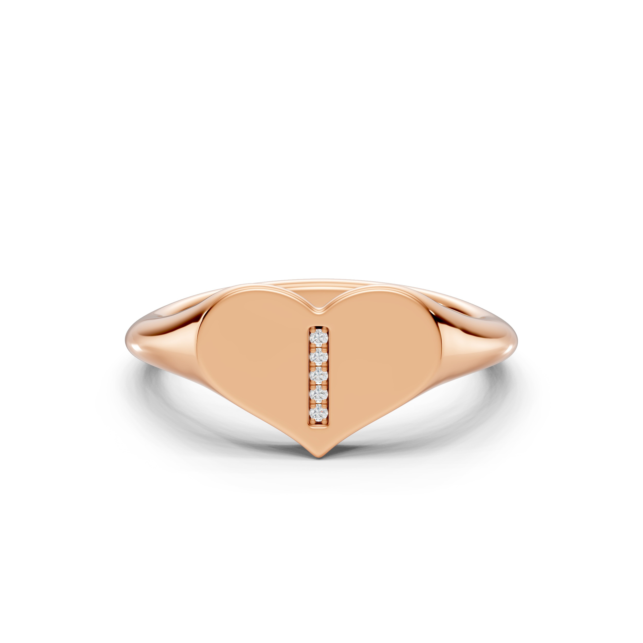 Heart Pavé Lab Diamond Initial Signet Ring - I