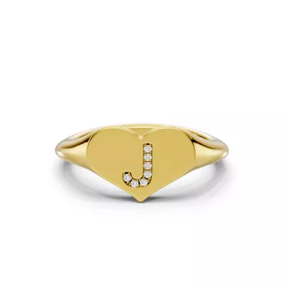 Heart Pavé Lab Diamond Initial Signet Ring - J