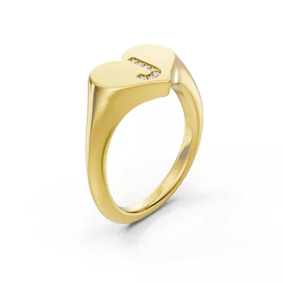 Heart Pavé Lab Diamond Initial Signet Ring - J