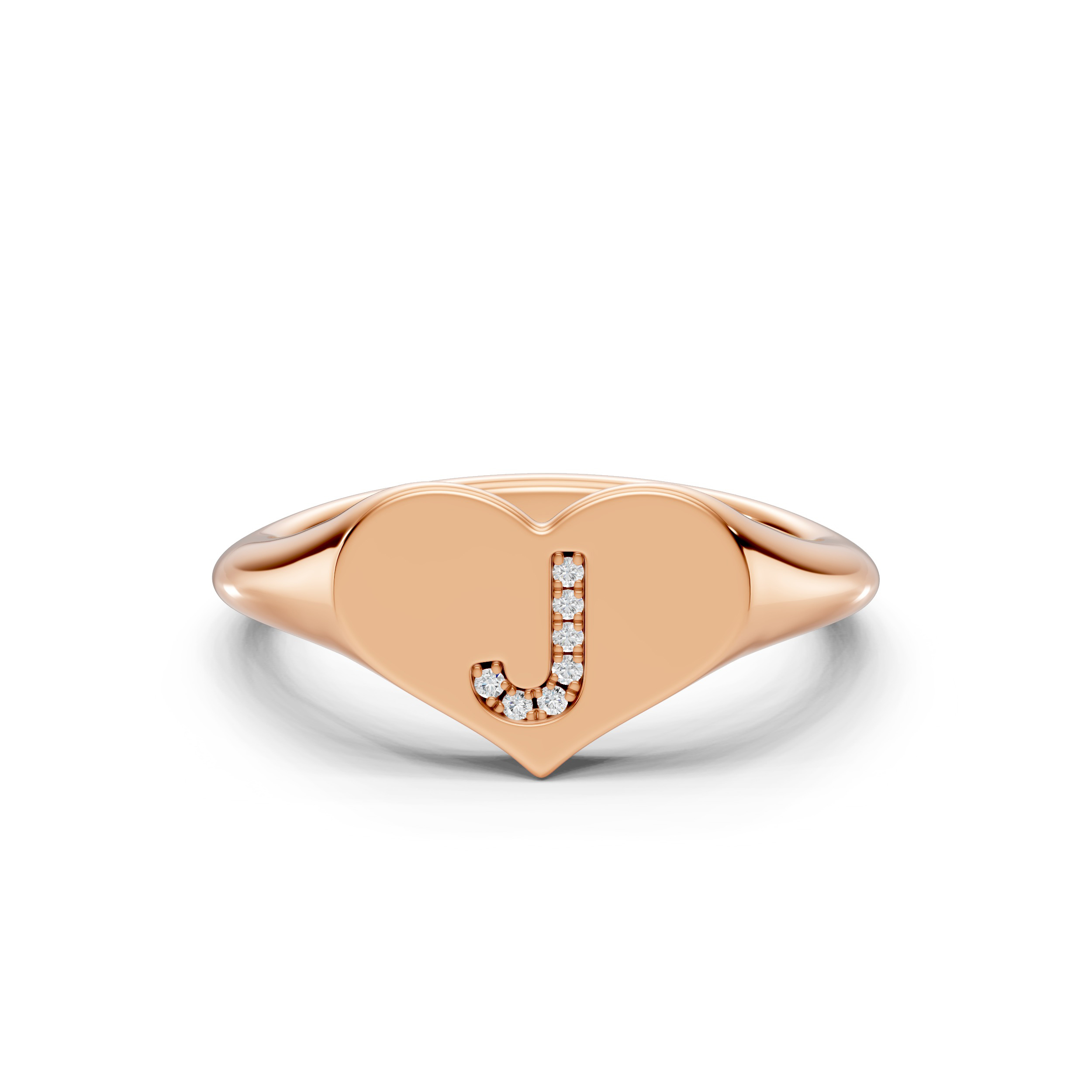 Heart Pavé Lab Diamond Initial Signet Ring - J