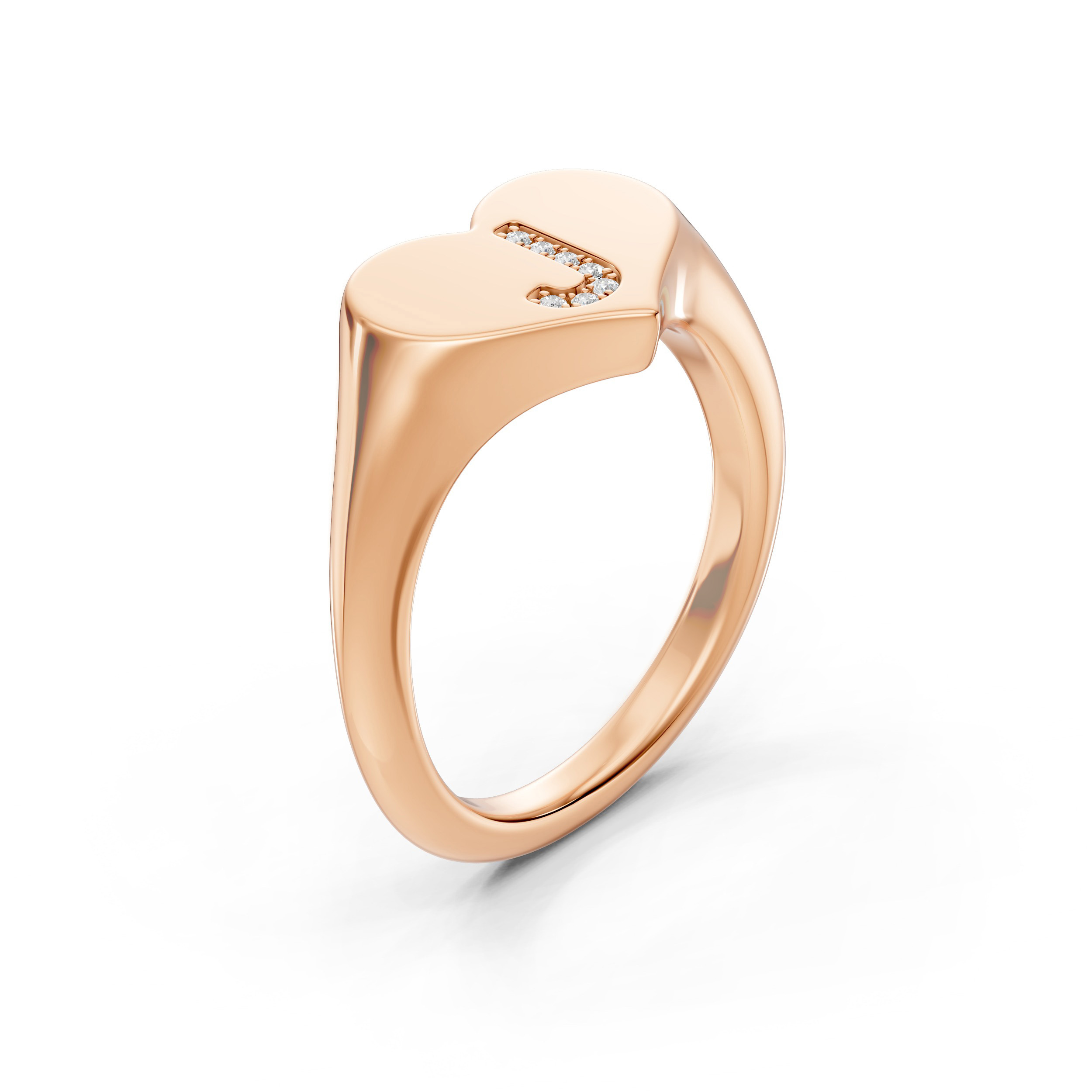 Heart Pavé Lab Diamond Initial Signet Ring - J