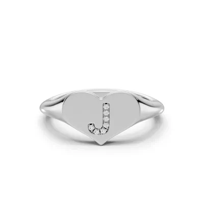 Heart Pavé Diamond Initial Signet Ring - J