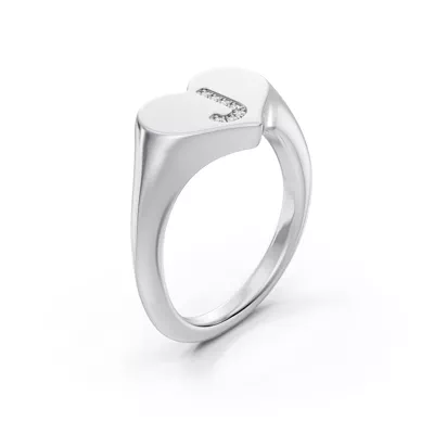 Heart Pavé Diamond Initial Signet Ring - J