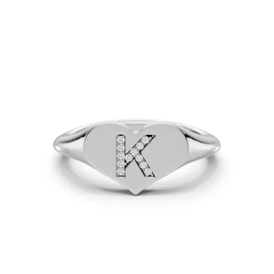 Heart Pavé Lab Diamond Initial Signet Ring - K