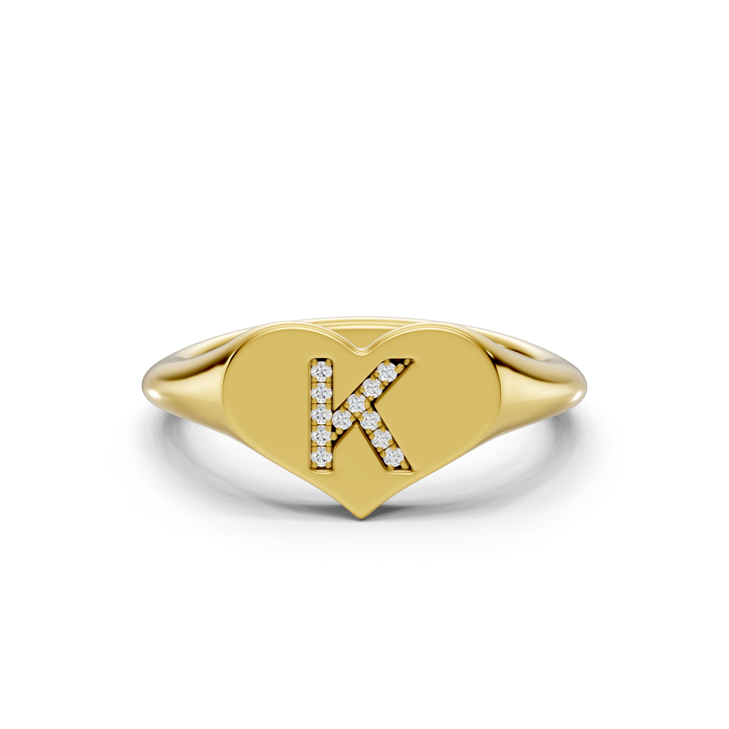 Heart Pavé Lab Diamond Initial Signet Ring - K
