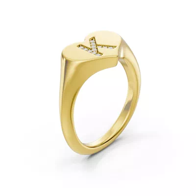 Heart Pavé Diamond Initial Signet Ring - K