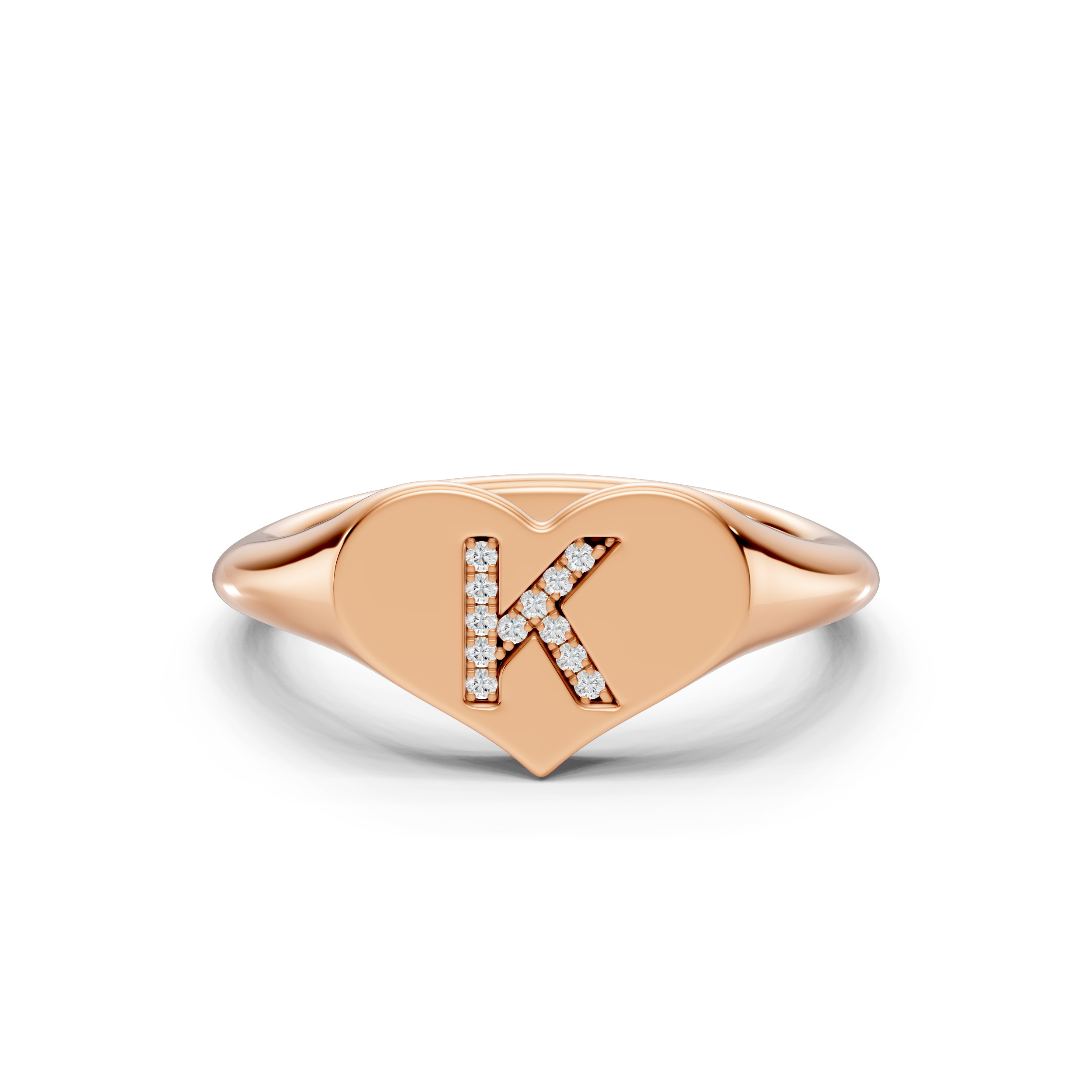 Heart Pavé Diamond Initial Signet Ring - K
