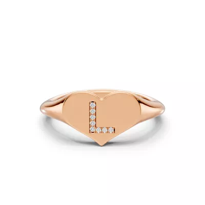 Heart Pavé Diamond Initial Signet Ring - L